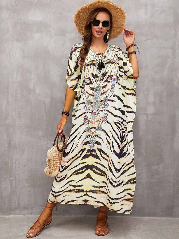 Plus Size Beach Cover Up Robe Plage Pareo Long Dress Summer Beachwear Swimsuit Cover Up Tunic For Beach Kaftan Dress Color 16 One Size