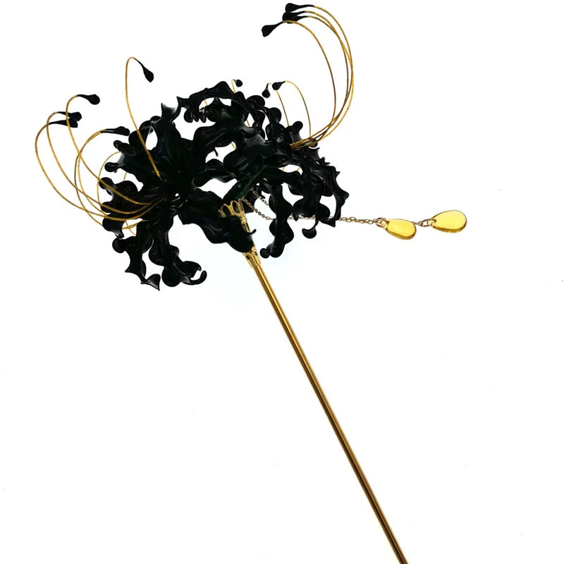 Handmade Lycoris Radiata Flower Hairpin Kanzashi Hair Stick for Kimono Hair Accessory Cosplay Decor Ornament Women Girl Jewelry c
