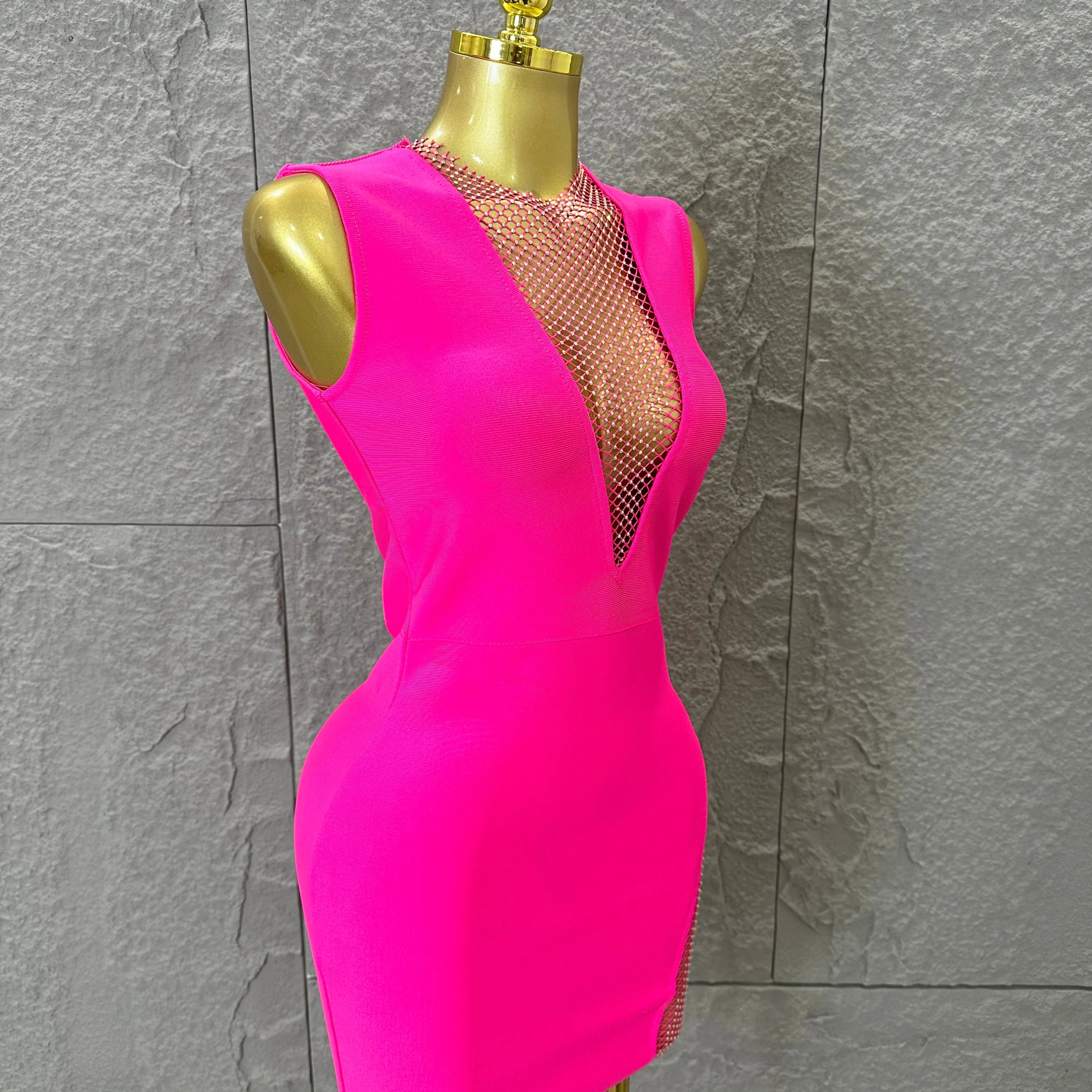 Hot Pink Women Sexy Bandage Dress Women Party Dress Bodycon Elegant Sexy Evening Birthday Club Outfits Cocktail Party