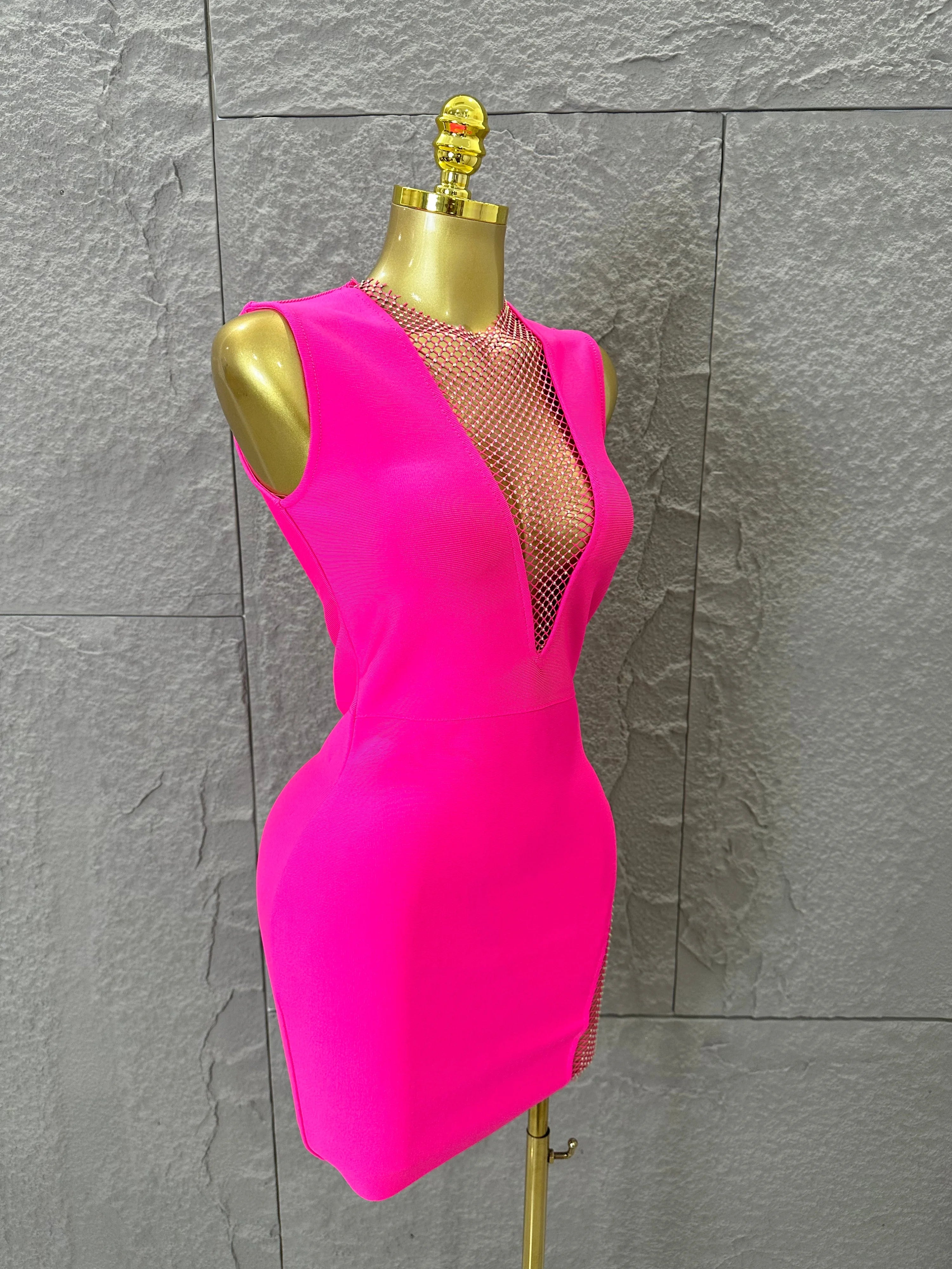 Hot Pink Women Sexy Bandage Dress Women Party Dress Bodycon Elegant Sexy Evening Birthday Club Outfits Cocktail Party