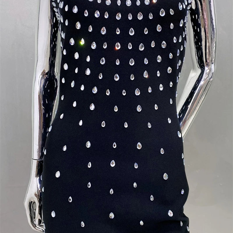 Luxury Diamonds Sexy Square Collar Package Hips Bandage Dress Fashion Woman Evening dress Celebrity Cocktail Party Outfit