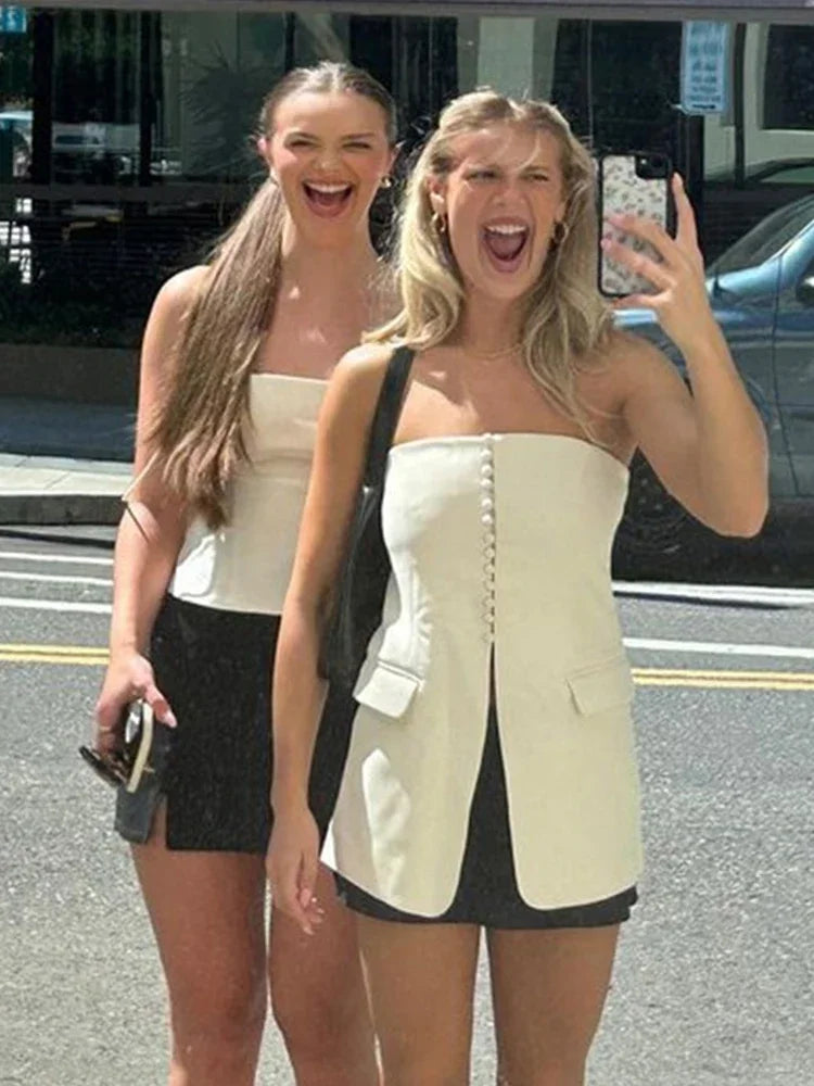 Women Strapless Split Tube Tops Sexy Corset Slim Backless Sleeveless Off Shoulder Single Breasted Vest Female Lady Top
