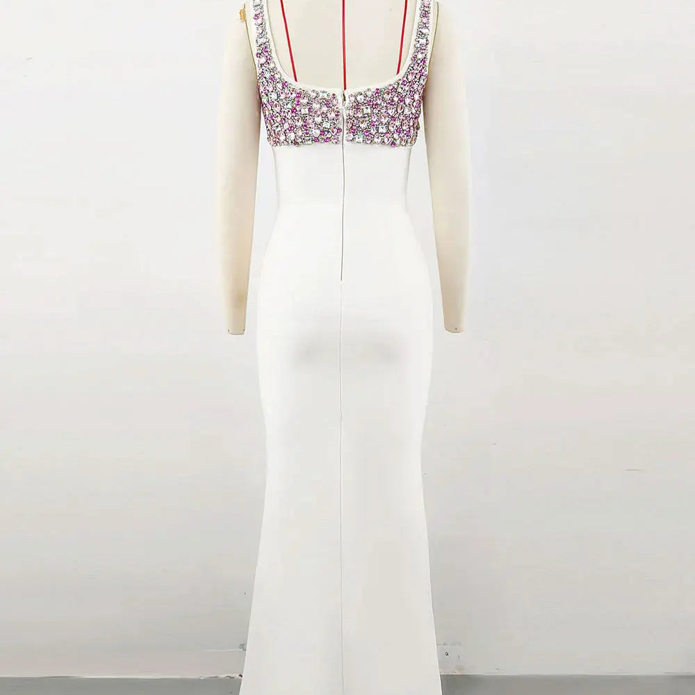 2024 Elegant Women's Diamond Design Bandage Dress Spaghetti Strap Sleeveless Bodycon Long Dress Cocktail Evening Party Vestidos