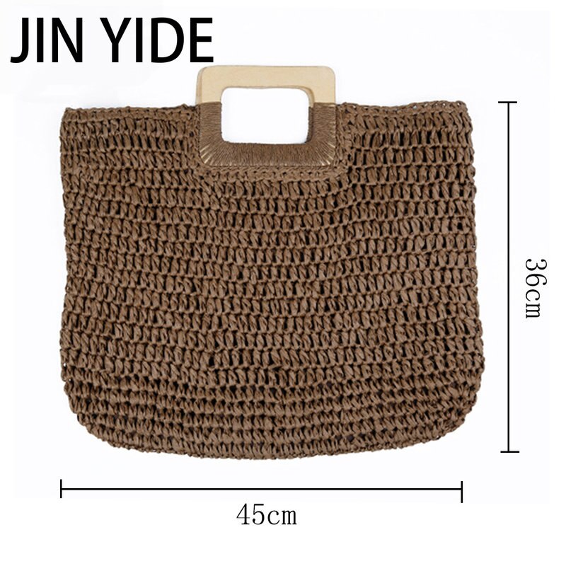 Summer Straw Handbag Wooden Handle Large Capacity Paper Rope Woven Straw Bag 2024 New Fashion Summer Vacation Travel Beach Bag