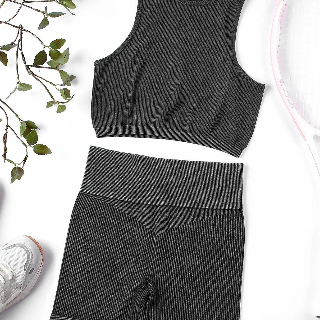 SALSPOR Wash Fitness Summer Sport Outfit for Woman High Waist Stretch Yoga Gym Set Women Activewear Running Outdoors Shorts Sets Black