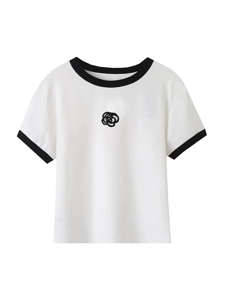 Summer Short Sleeved Stereo Flower T-Shirts Woman Clothes Ropa De Mujer New O Neck Y2k Fashion Top Female White T Shirt