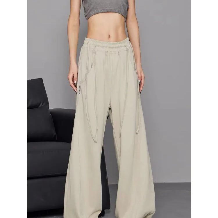 Women's Y2K Wide Leg Elastic Waist Drawstring Baggy Pants Casual Daily Joggers Trousers Vintage Street Mopping Sweatpant