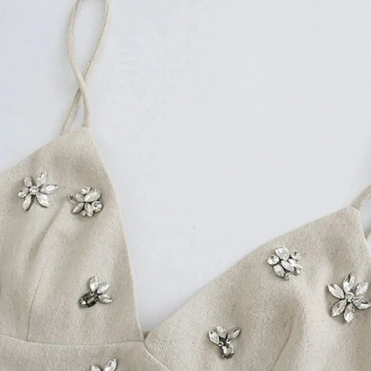 Nlzgmsj TRAF Women Chic Fashion Sleeveless Lnlay Mini Dress Vintage Thin Straps Summer Female Dresses Vestidos Mujer