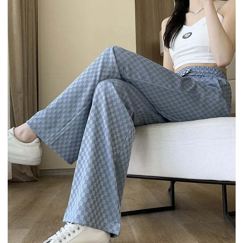 Summer Ice Silk Pants Women's Thin, High Waist, Casual Loose, Slim and Slimming Feeling, Floor Dragging Wide Legged Pants