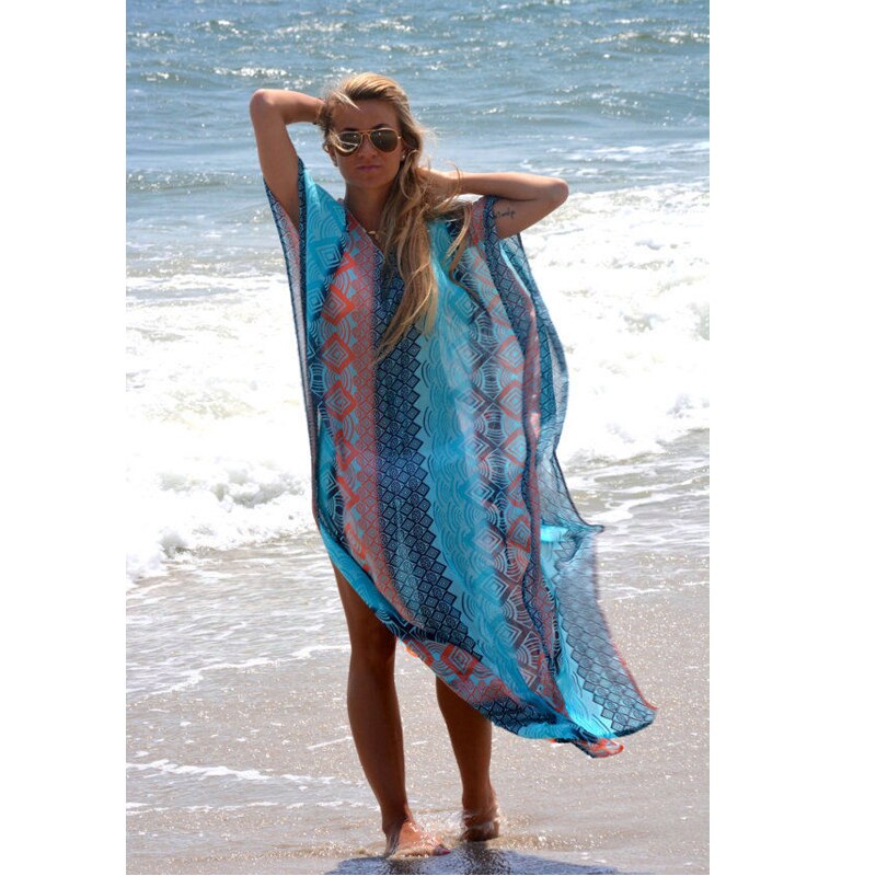 Summer Printing Beach Dress Bathing Suit Cover Ups Sundress Sarong Bikini Long Robe Pareo Tunic Capes Kaftan Coverup