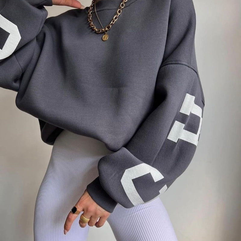 Women Casual Sweatshirts Fashion Letters Print O Neck Long Sleeve Pullovers Tops Vintage Loose Autumn Y2k Hoodies Streetwear
