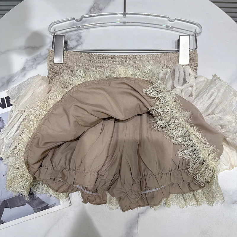 Autumn New Fashion Tweed Mesh Sleeve Short Jacket For Women High Elastic Waist Cake Skirt Female Trend 11A07728