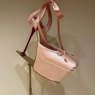 Women Lace-Up High Heeled Shoes for Woman's Square Toe Thin Heels Platform Pumps Mujer Pleated Slingback Wedding Luxury Sandals