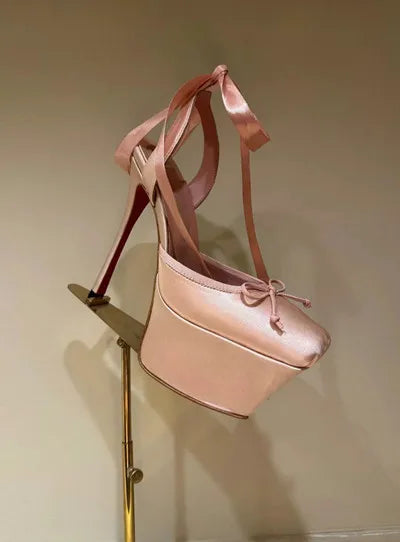 Women Lace-Up High Heeled Shoes for Woman's Square Toe Thin Heels Platform Pumps Mujer Pleated Slingback Wedding Luxury Sandals pink