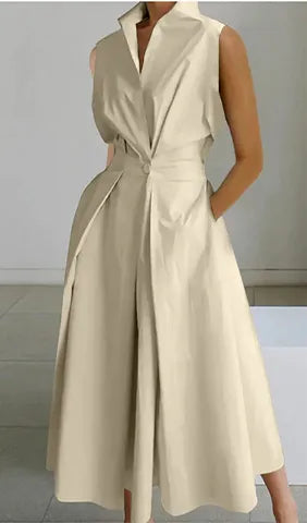 S-5XL Korean Fashion Long Sleeve Shirt Dress Chic Turndown Neck Ruched Maxi Dress Women 2022 Autumn Winter Clothes Streetwear Sleeveless-5