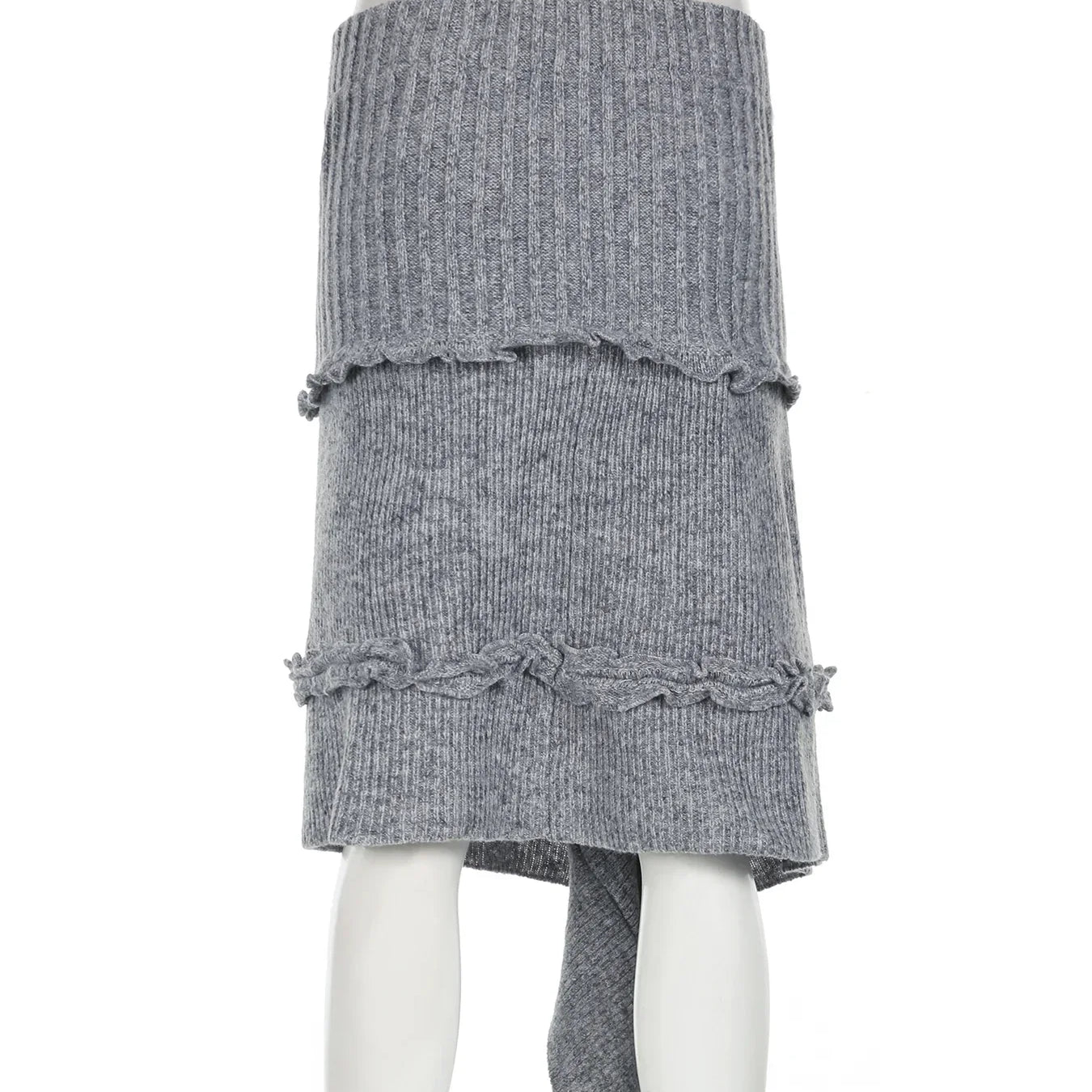 IAMSURE Grunge Style Casual Asymmetrical A-Line Skirt Solid Low-Waisted Knitted Midi Skirts Women Autumn Winter Fashion