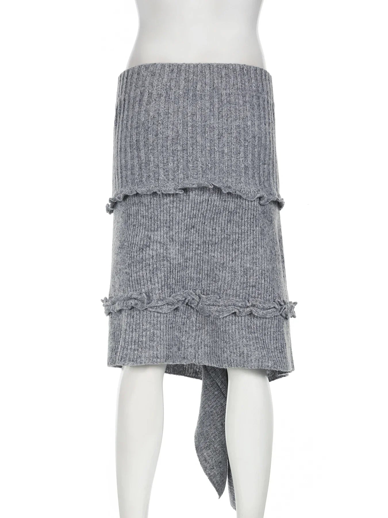 IAMSURE Grunge Style Casual Asymmetrical A-Line Skirt Solid Low-Waisted Knitted Midi Skirts Women Autumn Winter Fashion