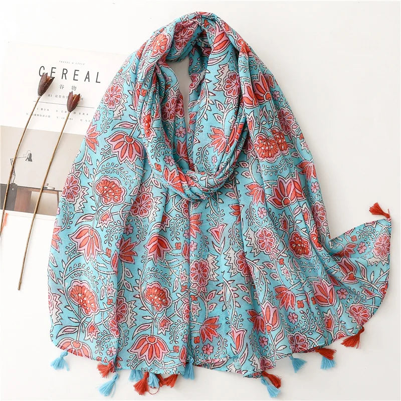 2023 Fashion Paisley Abstract Floral Tassel Viscose Shawl Scarf Lady Wrap Thin Pashmina Stole Muslim Hijab 180*90Cm 33