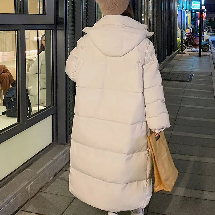 Vielleicht New Solid Color Long Straight Winter Coat Casual Women Parkas Clothes Hooded Stylish Winter Jacket Female Outerwear