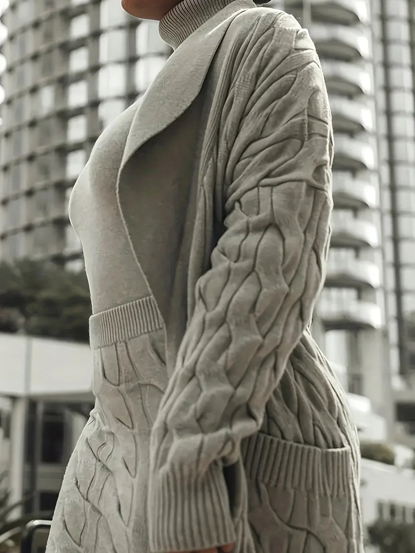 Winter Chic Three-Piece Knit Set Women Open Front Pocketed Cardigan Sleek Turtleneck Sweater With High-Waist Skirt Perfect