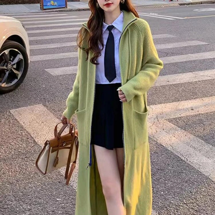 Za-High quality 2024 autumn and winter zipper knitted cardigan top sweater jacket. Women's thickened stand collar warm sweater