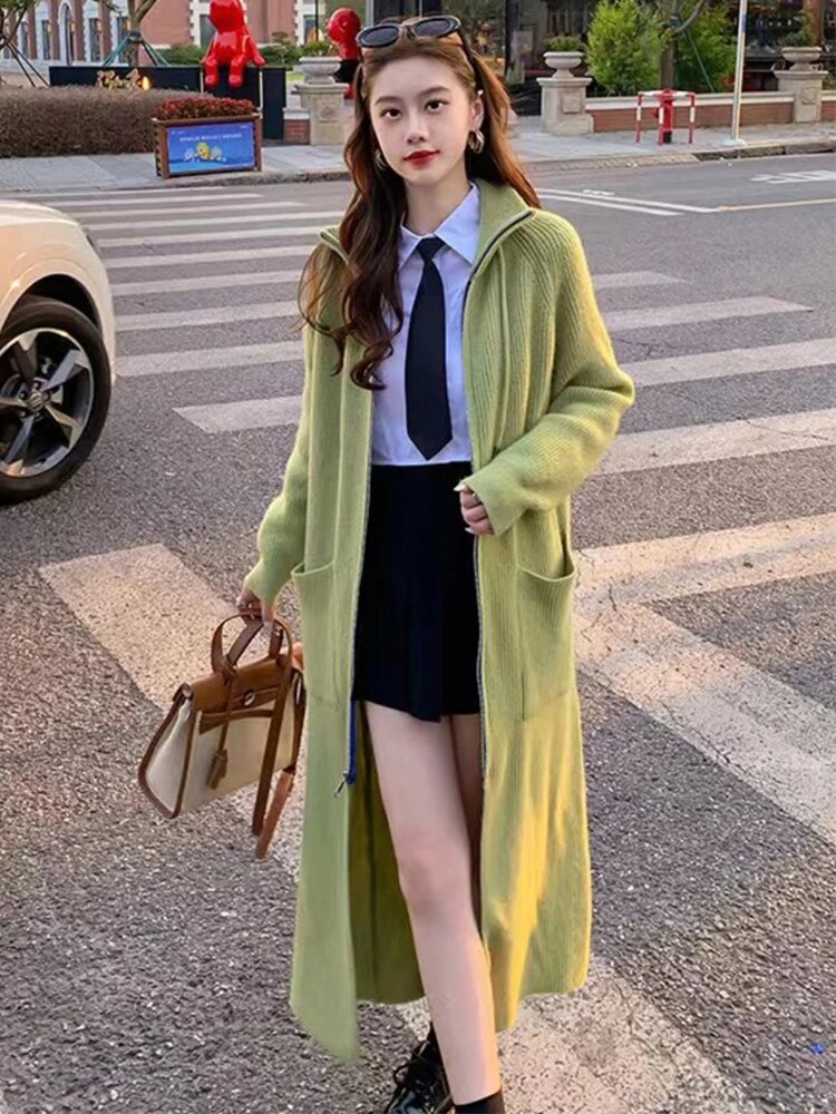 Za-High quality 2024 autumn and winter zipper knitted cardigan top sweater jacket. Women's thickened stand collar warm sweater