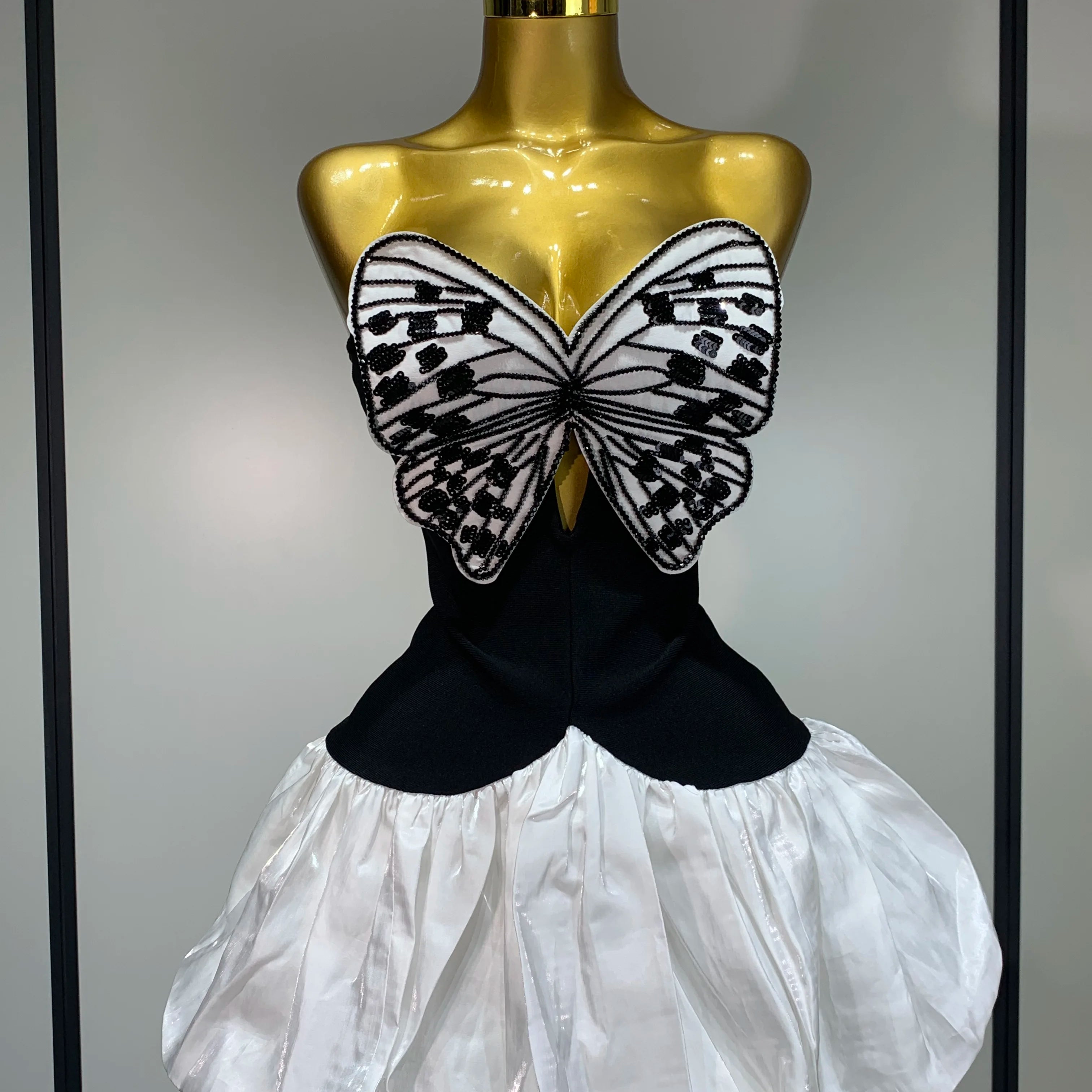 Elegant Evening Party Bandage Dress Sexy Backless Butterfly Sequin Designer Women Luxury Birthday Celebrity Fashion Show Dresses black