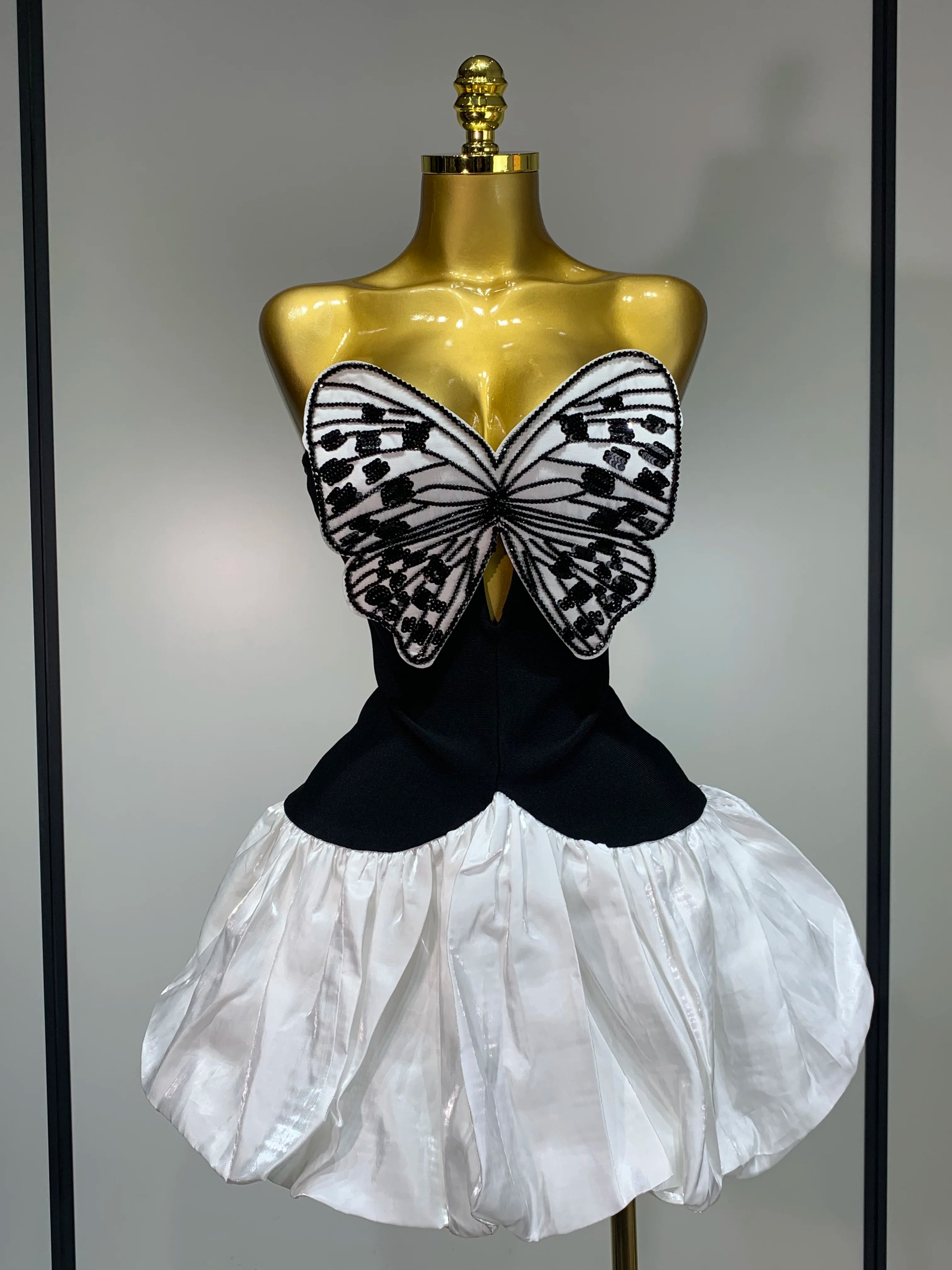 Elegant Evening Party Bandage Dress Sexy Backless Butterfly Sequin Designer Women Luxury Birthday Celebrity Fashion Show Dresses black