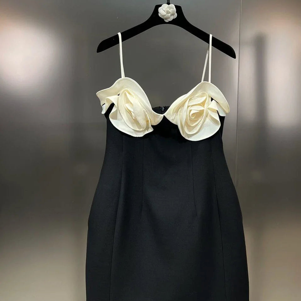 PREPOMP Spring Sleeveless Petals Appliques Design Contrast Color Slim Waist Short Dress Women GM986