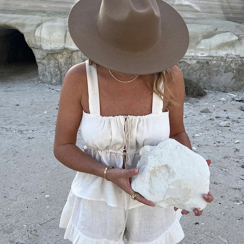 Clacive Sexy Slim White Linen 2 Piece Sets Women Outfit Summer Sleeveless Tank Top With High Waist Shorts Set Streetwear