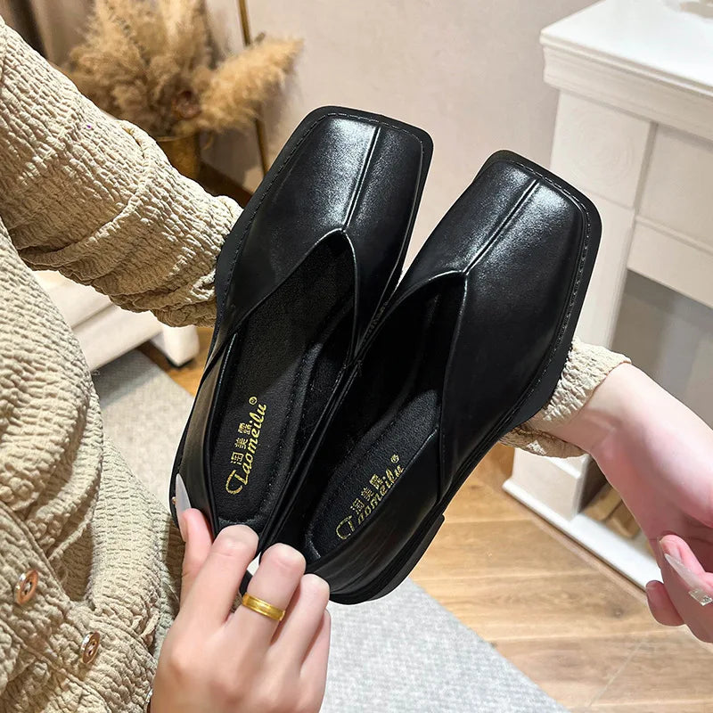 New spring women's outerwear shoes Square toe design Mary Jane shoes Women's casual low-heeled shoes Work boat shoes 41-43