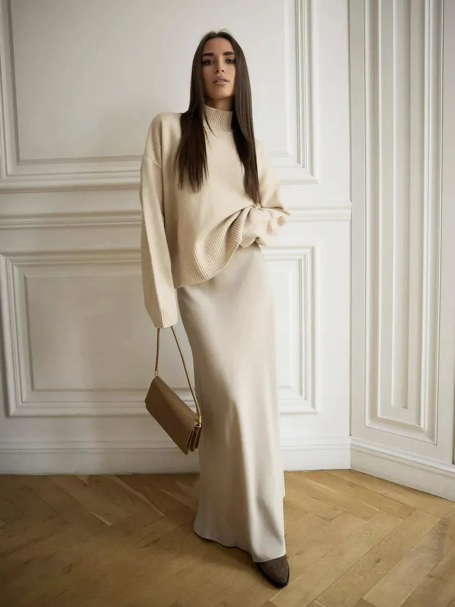 Bornladies Casual Satin Women'S Skirt Spring Summer Fashion Loose High Waist Maxi Skirts Elegant Simple Slik Fishtail Skirt APRICOT