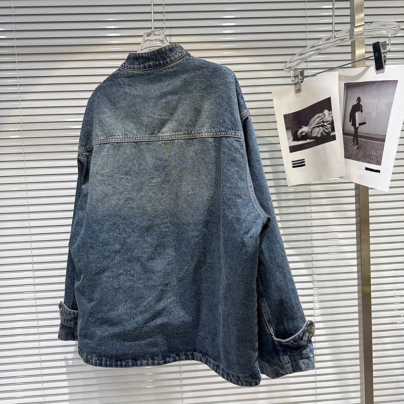 Winter New Vintage Pocket Design Cotton Lined Loose Denim Short Jacket For Women Loose Versatile Coat Female 11A07842