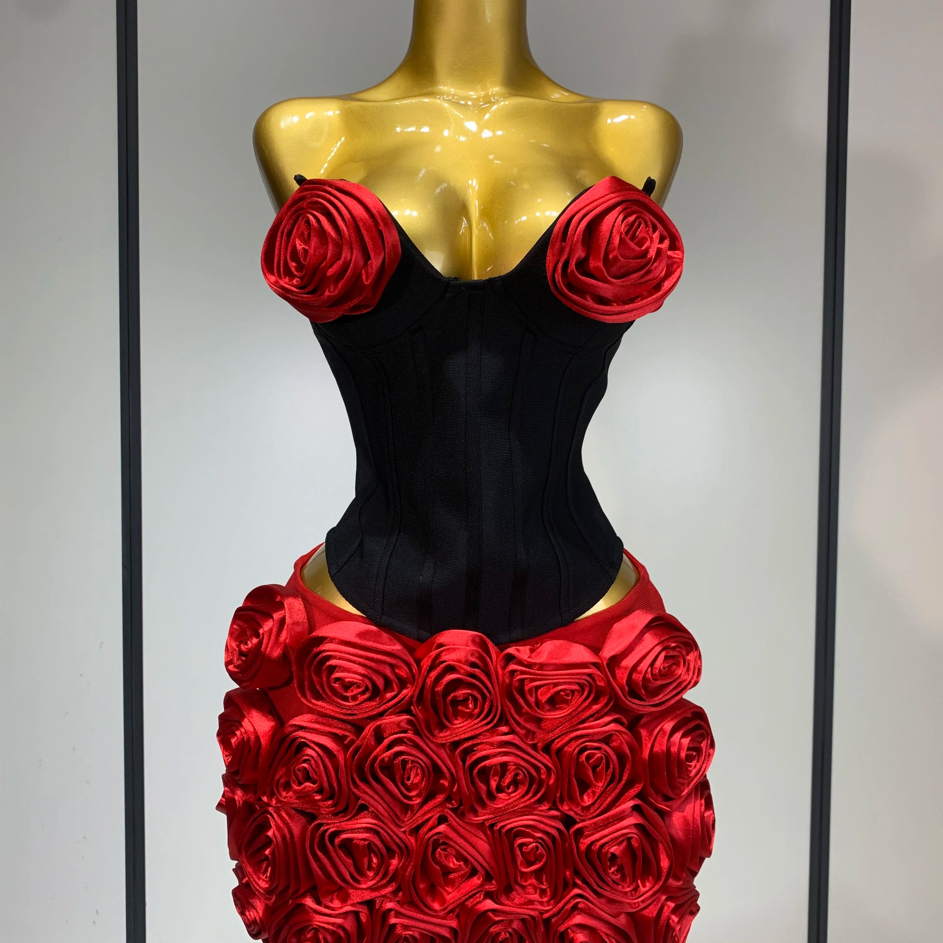 Women Sexy Backless Sleeveless 3D Flower Strapless Two Piece Set 2025 Celebirty Elegant Evening Club Party Luxury Birthday Gown Red