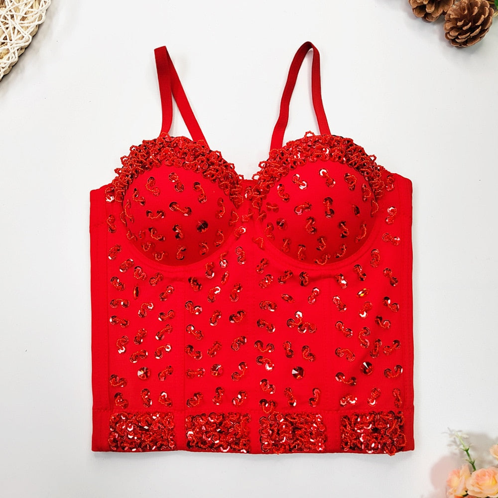 SXTHAENOO 2022 New Women Sexy Fashion Crop Top Diamond Flower Strapless Vest Bustier Bra Night Club Party Tank Top Female