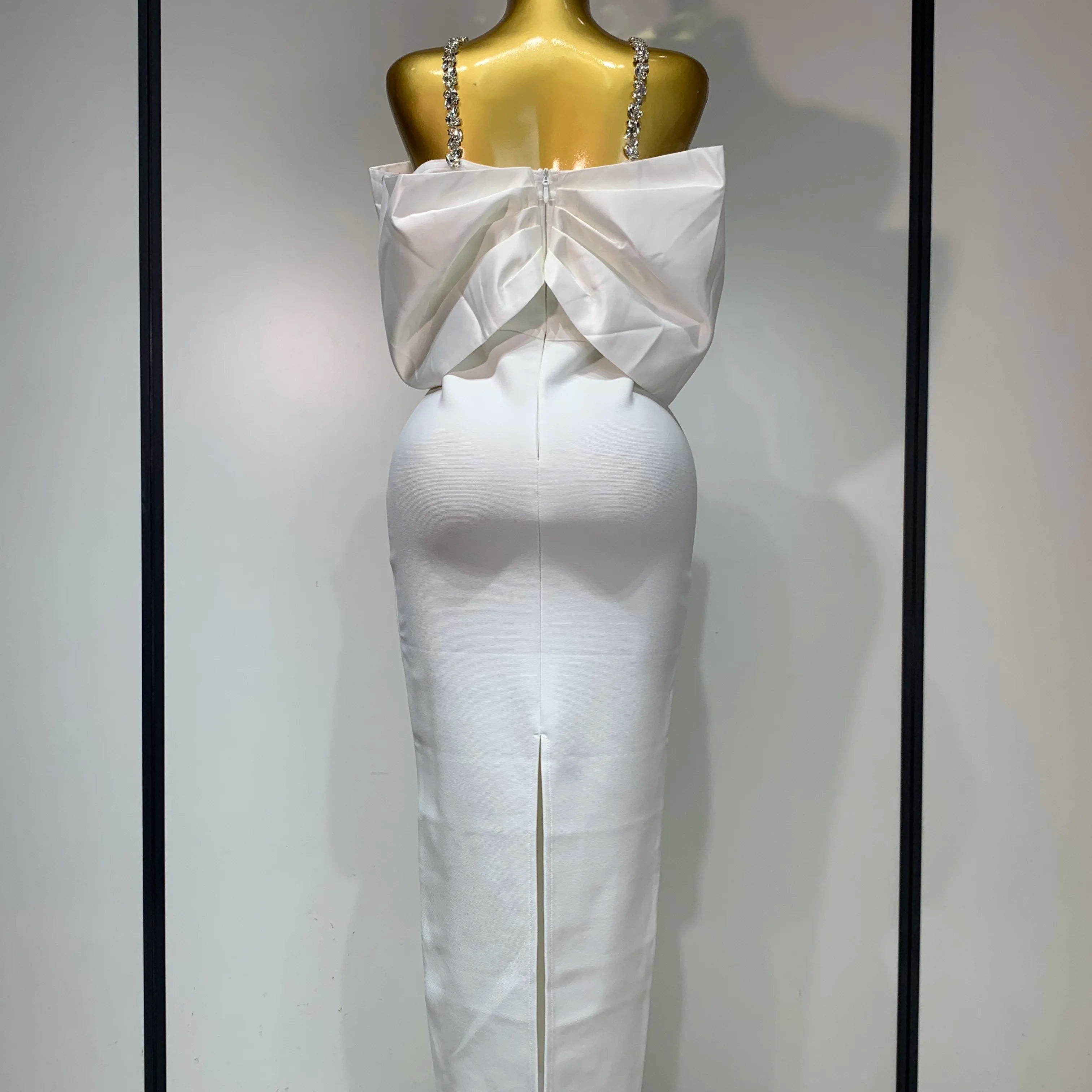 Luxury Rhinestone Chain Off Shoulder Vintage Butterfly Chic Bodycon Dress High Street Elegant Evening Party Birtyday Clothing