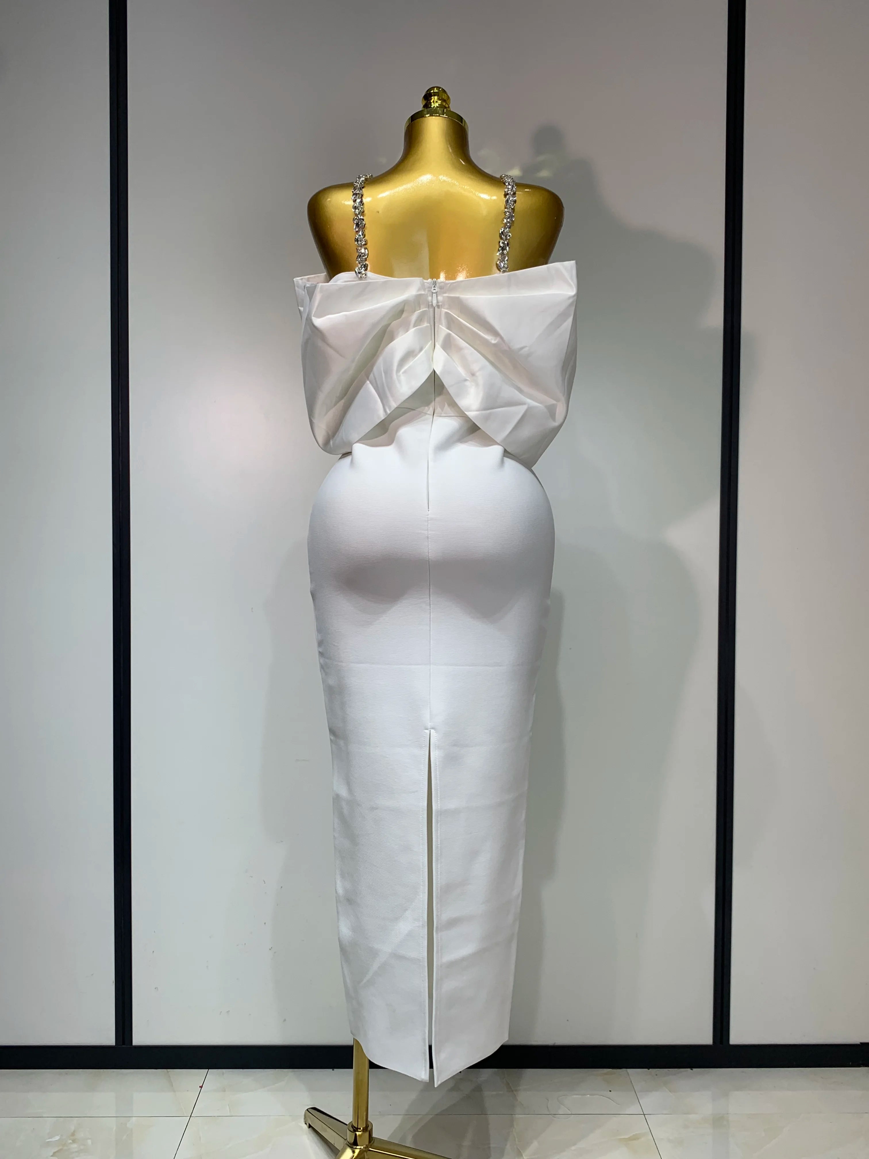 Luxury Rhinestone Chain Off Shoulder Vintage Butterfly Chic Bodycon Dress High Street Elegant Evening Party Birtyday Clothing