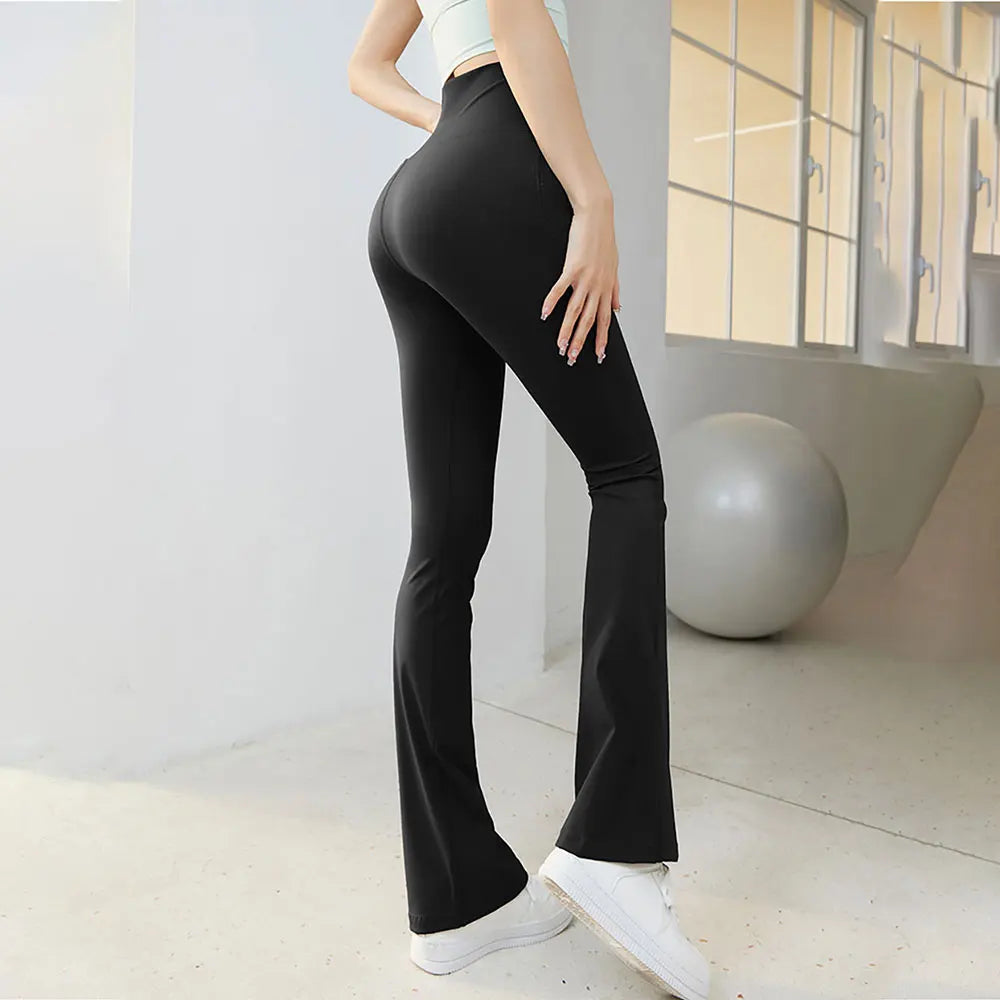 Black Yoga Pants Flare Leggings Women High Waist Wide Leg Pans Woman Gym Fitness Sports Flared Legging Latin Dance Trousers 2024