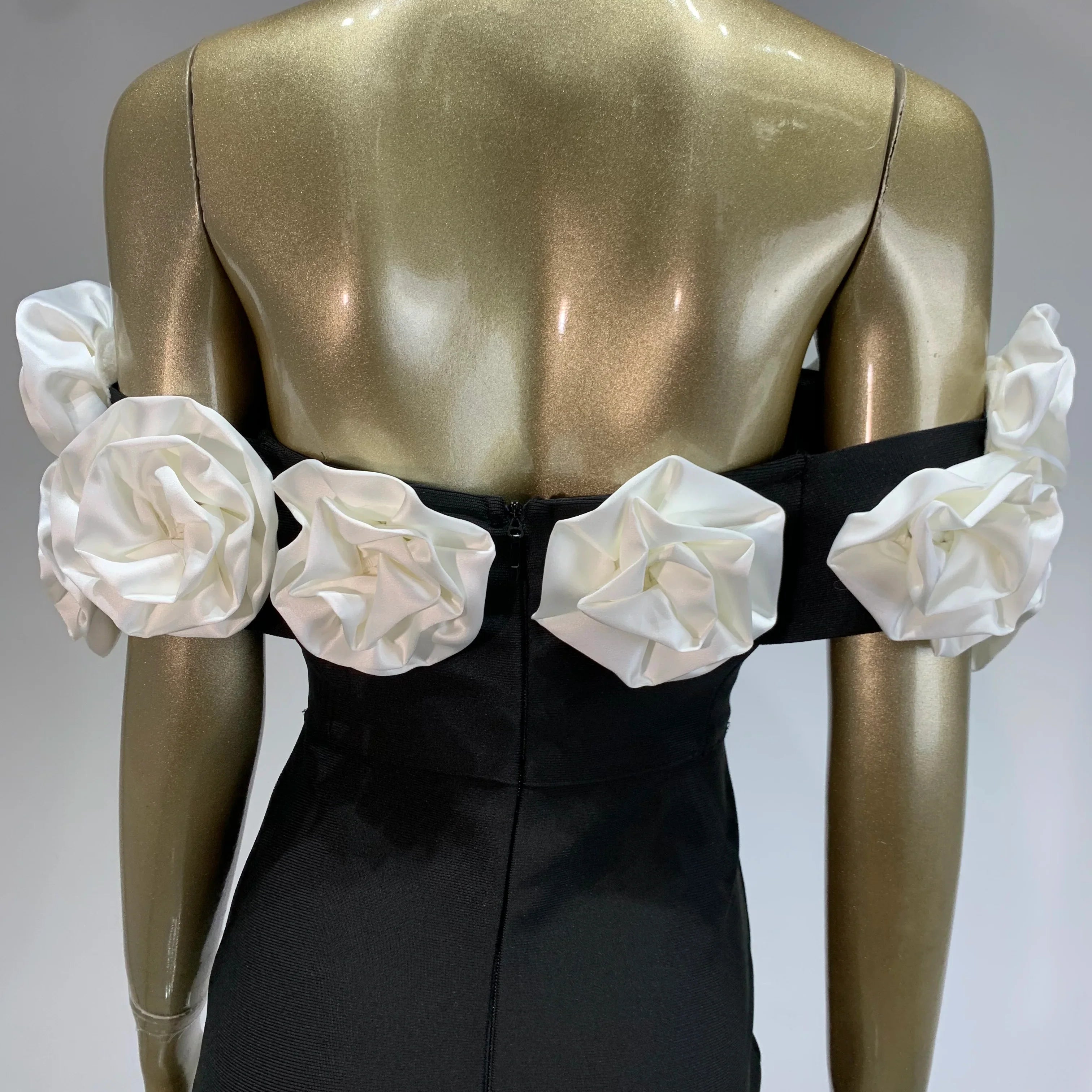 Women Celebrity Summer Sexy Off Shoulder Black Flower Maxi Long Bodycon Bandage Dress Elegant Evening Club Party Outfit