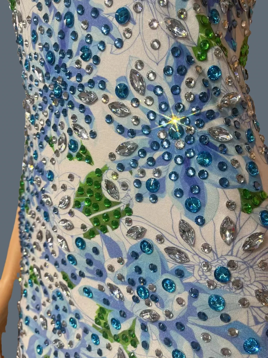 NEW Cheongsam Type Short Dress Sparkly Rhinestone Printing Tassel Elastic Mini Dress for Women Photo Shoot Sexy Dress Lancaihe