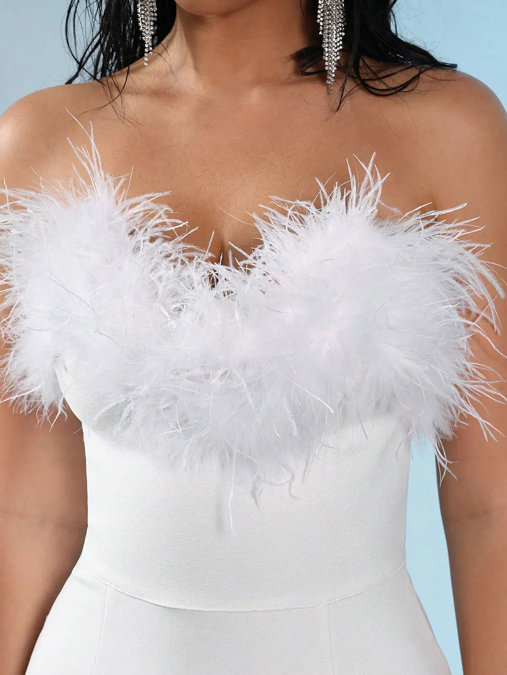 2025 Spring Sexy Women Feather Design Bandage Dress Strapless Sleeveless Bodycon Backless Long Dress Evening Club Party Vestidos