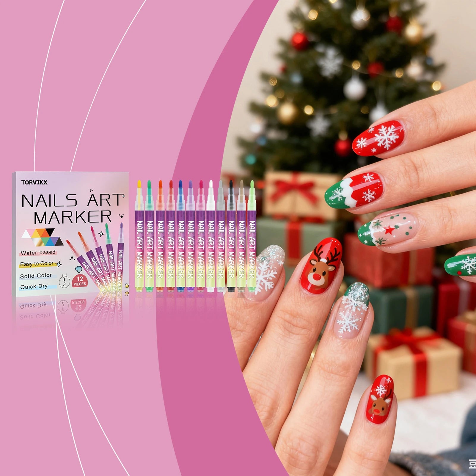 12Pcs Nail Art Pen Waterproof and Quick Drying Artistic Graffiti DIY Beauty Nail Tools Nail Art Graffiti Pen for Christmas Party