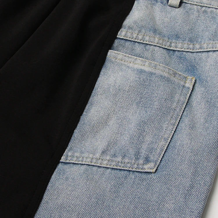 Straight Loose Denim Pants Female High Waist Colorblock Loose Wide Leg Long Trousers Women Clothing 2023 Style New