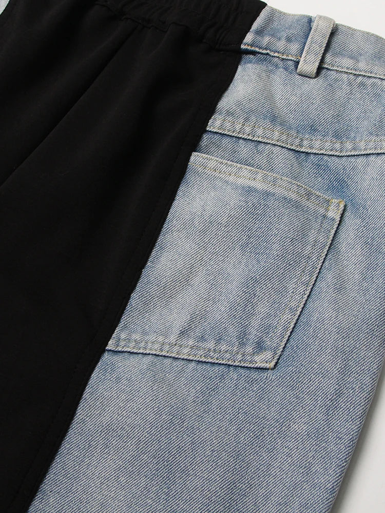 Straight Loose Denim Pants Female High Waist Colorblock Loose Wide Leg Long Trousers Women Clothing 2023 Style New