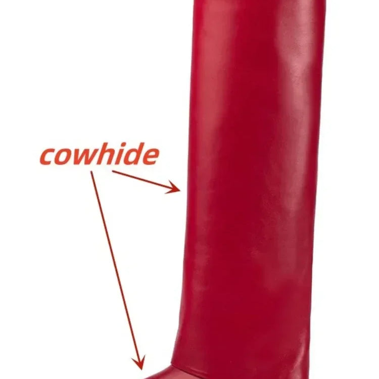 European and American Metal Lock Fasteners for High Tube Skirts, Boot Slopes, Leg Sleeves, Knee Length Boots, Platform Boots S76red cowhide