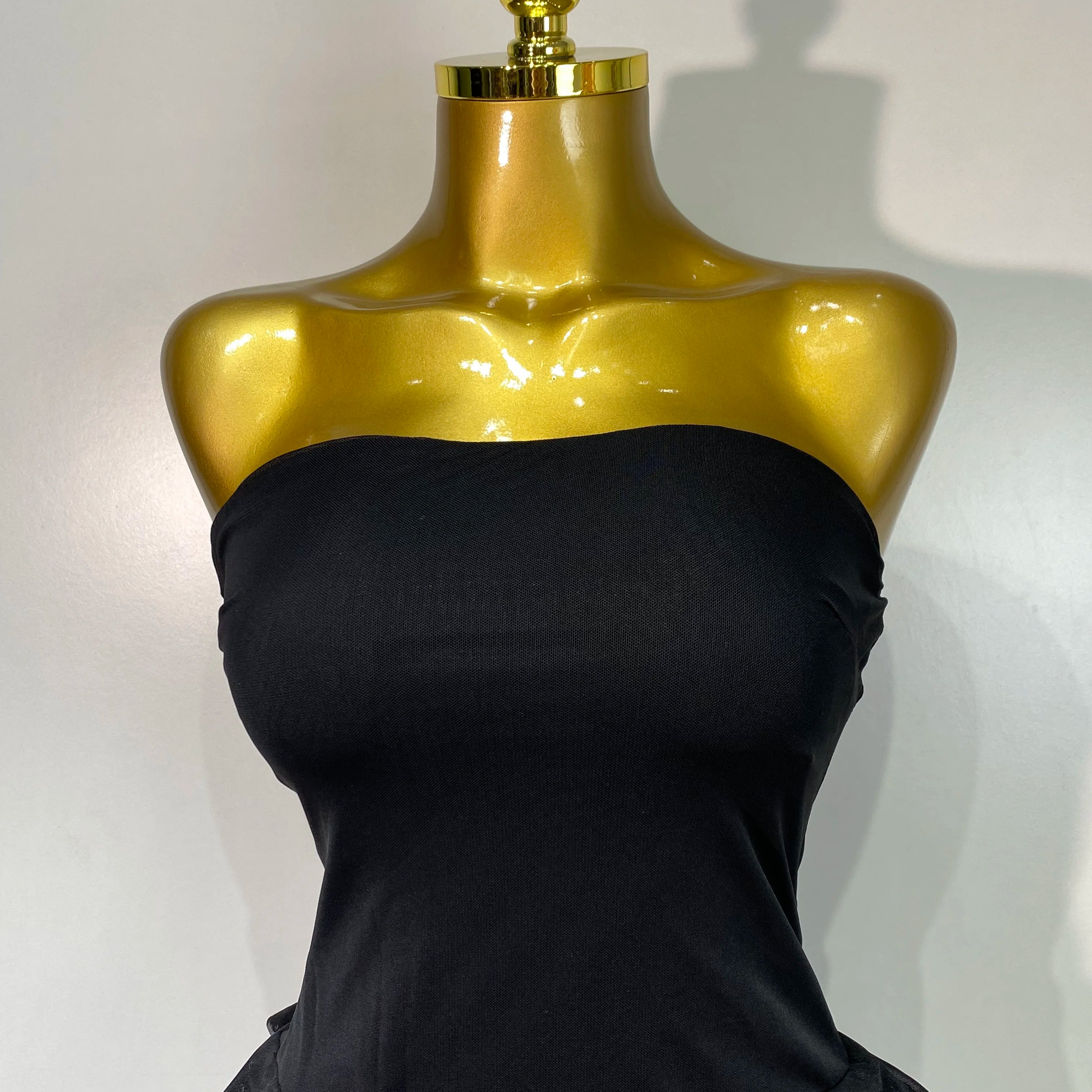 Women Sexy Strapless Ruffles Long Dress Black Backless Mesh See Through Design Dresses Evening Party Cocktail Birthday Dress