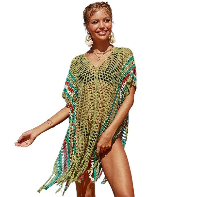 Swimsuit Cover Beach Cover Up Crochet Iridescence Knitted Beachwear Long Pareos Sexy Beach Dress