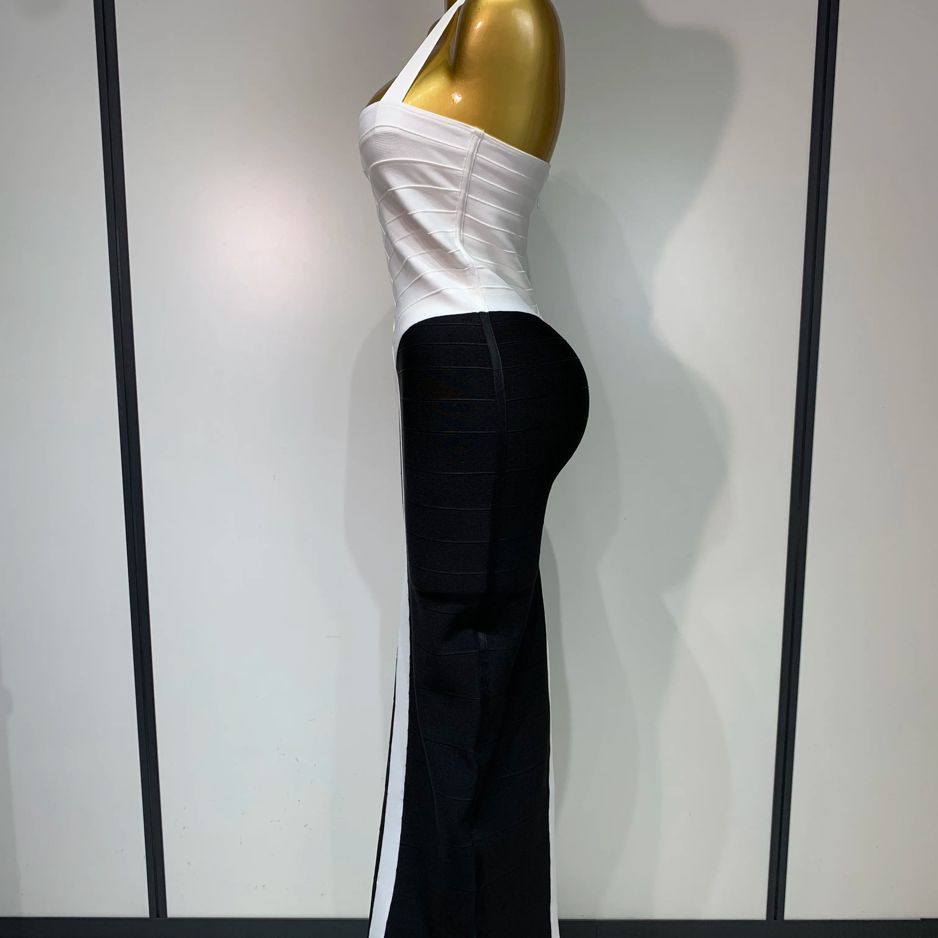 Women Sexy Halter Whiter Black Patchwork Bodycon Bandage Dress Celebrity Elegant Evening Party Club Luxury Birthday Dresses