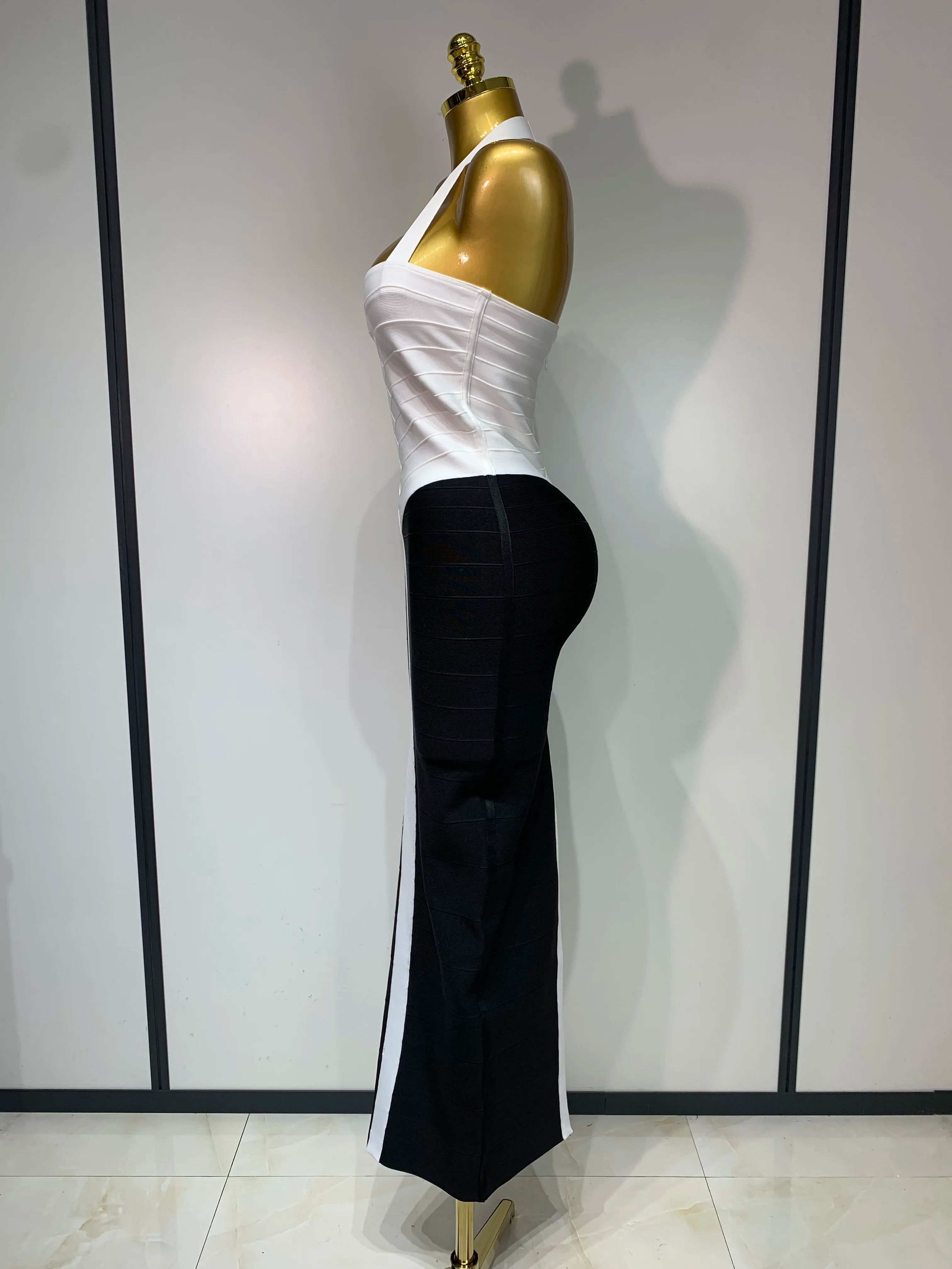 Women Sexy Halter Whiter Black Patchwork Bodycon Bandage Dress Celebrity Elegant Evening Party Club Luxury Birthday Dresses