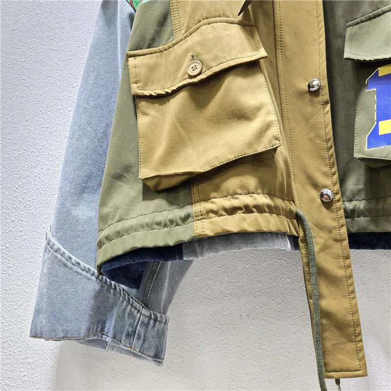 Autumn Winter New Fashion Street Style Loose Short Jacket For Women Letter Printed Contrast Color Coat Female 11A07725